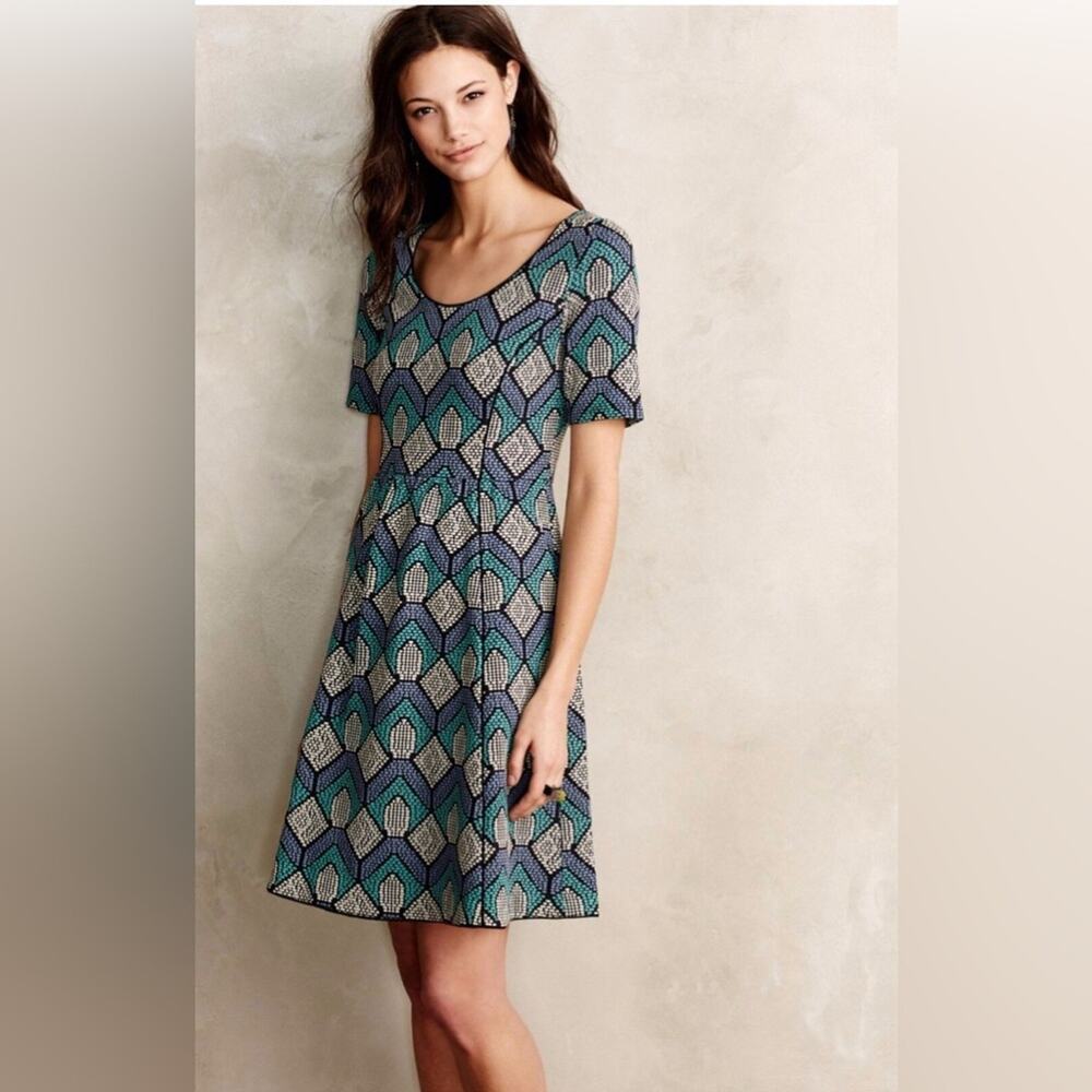 Anthropologie hd in Paris hollyhock geo pattern fit and flare dress size xs